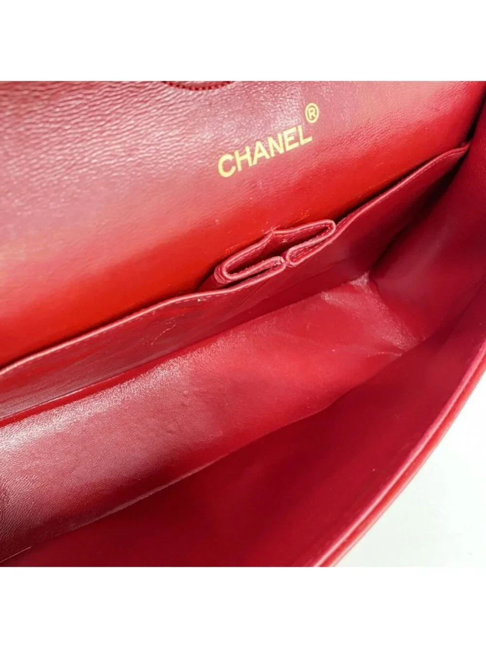 Chanel Shoulder Bag Quilted Lambskin Red Gold